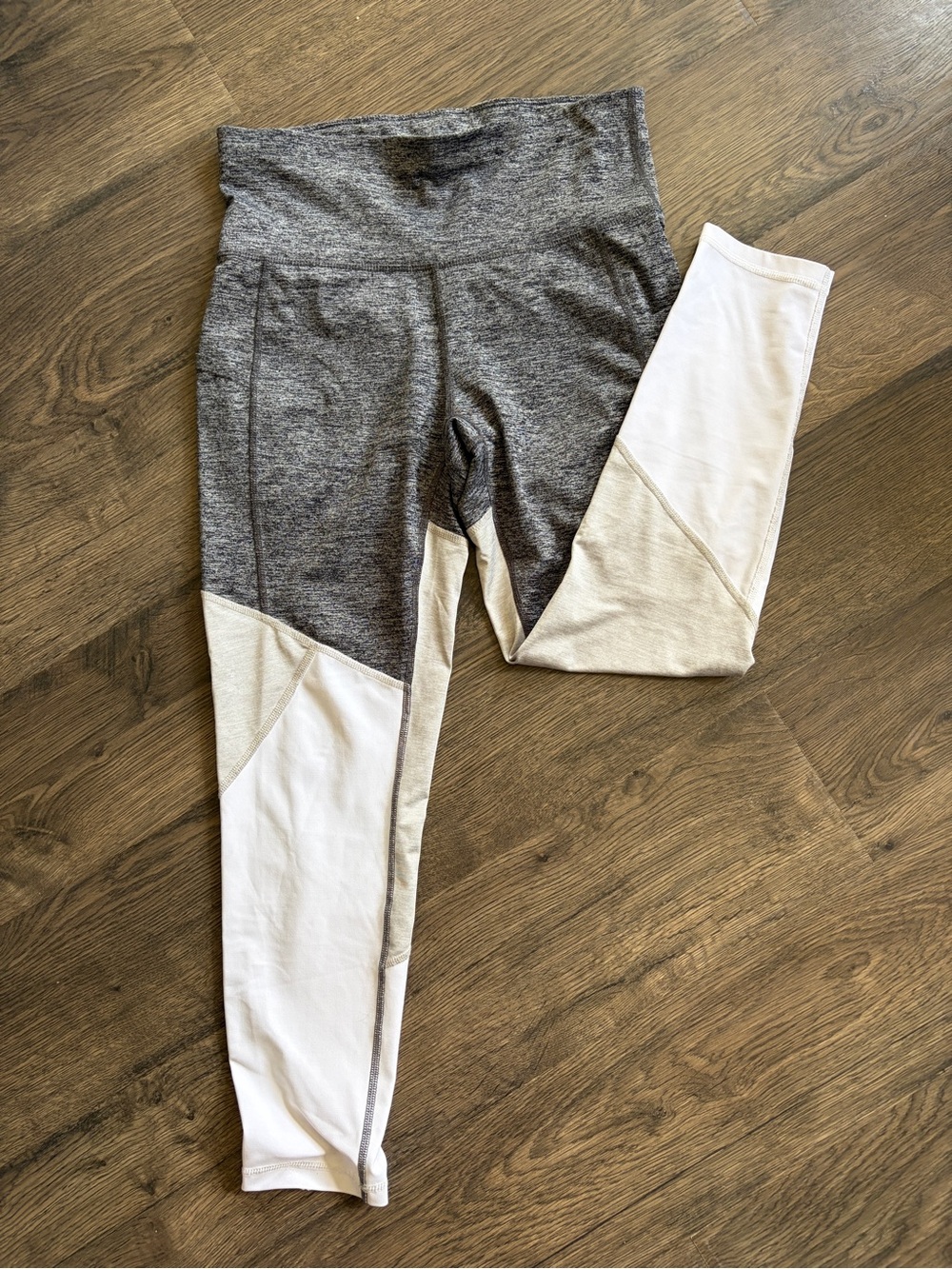 High-Waist Colorblock Track Pants in Gray and White